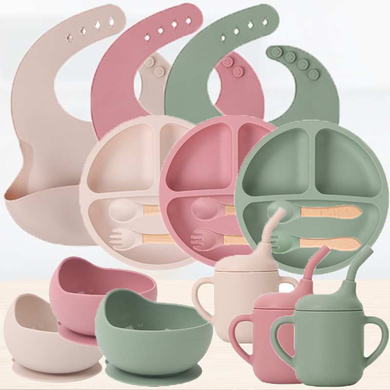 Baby Food Bowl - 어린이 실리콘 식기 세트 아기 보완