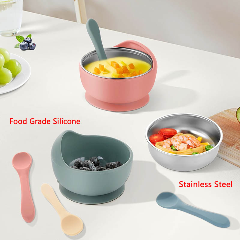 3Pcs 세트 숟가락으로 아기 먹이 그릇 스테인레스 스 - Baby Food Bowl 리뷰 및 가격